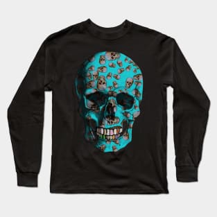 Happy Skull Random Pattern  (Blue) Long Sleeve T-Shirt